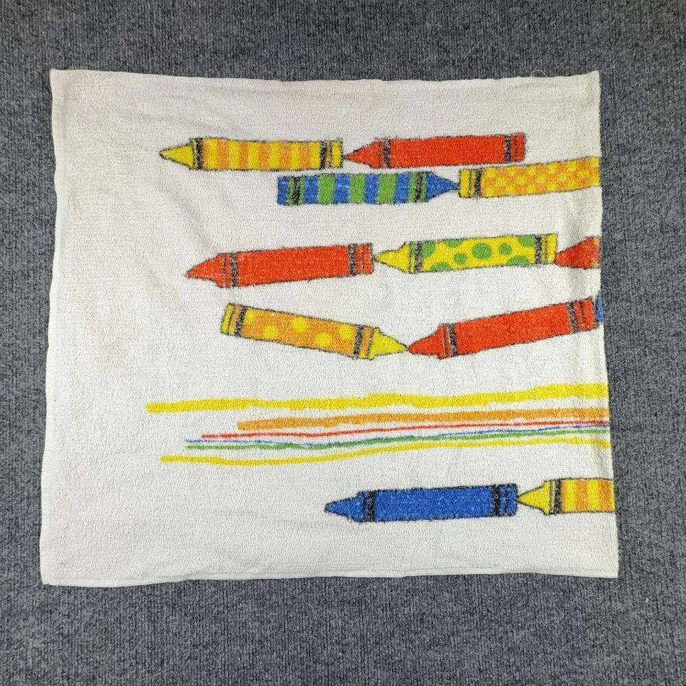 VTG R.A. Briggs Hand Towel Multicolor Crayon Print 23x52 Cotton USA Bath Decor